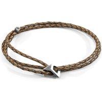 ANCHOR & CREW Men's Arthur Silver & Braided Leather SKINNY Bracelet in Grey