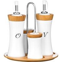 Orsina 4pc Bamboo & Ceramic Condiment Set in White