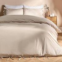 OHS Bow Tie Solid Dye Duvet Cover Set Bedding with Pillowcase in Stone | Size: King