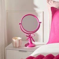 OHS Bow Dressing Table Mirror Freestanding Pedestal Swivel Cosmetic in Bright Pink