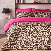 OHS Leopard Reversible Microfibre Duvet Cover Set with Pillowcase | Size: Double