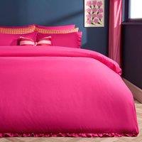 OHS Frill Edge Decor Duvet Cover with Pillowcase Bedding Set in Bright Pink | Size: Super King