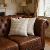 Luxury Living Pair of Houndstooth Woven Cushions - Plump Pads, Removable Covers in Cream | Size: 45 cm x 45 cm