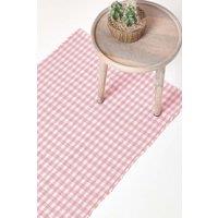 Homescapes Cotton Gingham Check Hand Woven Hall Runner, 66 x 200 cm in Pink | Size: 66 cm x 200 cm