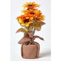 Homescapes Yellow & Golden Artificial Sunflower Arrangement in Burlap Pot