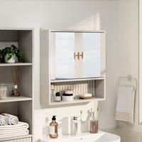 VonHaus Victoria Wall Mounted 2 Door Bathroom Mirror Cabinet in Stone