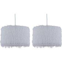 First Choice Lighting Set of 2 Rogers - White Shaggy 30cm Easy Fit Pendant Shades
