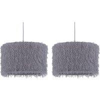 First Choice Lighting Set of 2 Rogers - Grey Shaggy 30cm Easy Fit Pendant Shades