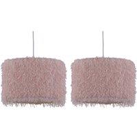 First Choice Lighting Set of 2 Rogers - Pink Shaggy 30cm Easy Fit Pendant Shades
