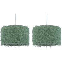 First Choice Lighting Set of 2 Rogers - Green Shaggy 30cm Easy Fit Pendant Shades