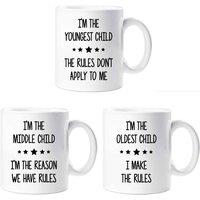 60 SECOND MAKEOVER Rules Mug Set I'm The Youngest I'm In The Middle I'm The Oldest Sibling Rivalry Mugs in White