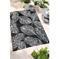 Fusion 'Matteo' Leaf Print UV Resistant Outdoor Rug in Black | Size: 170 cm x 120 cm