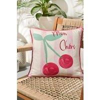 Fusion 'Cherry' UV & Water Resistant Cherry Motif Outdoor Cushion in Pink | Size: 43 cm x 43 cm