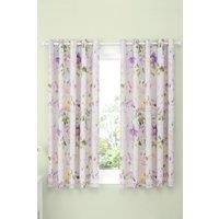 Dreams & Drapes 'Florette' Hand Painted Floral Print Light Filtering Eyelet Curtains in Lilac | Size: 168 cm width x 183 cm drop