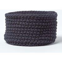 Homescapes Cotton Knitted Round Storage Basket, 37 x 21 cm in Black | Size: Small