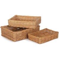 Red Hamper Wicker Rectangular Straight-Sided Tray Set of 3 in Brown
