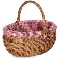 Red Hamper Wicker Cotton Lined Deluxe Shopping Basket in Natural