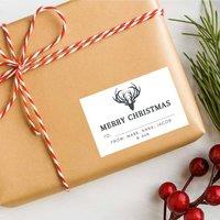 60 SECOND MAKEOVER 25 x Personalised Christmas Labels Grey Deer Antlers