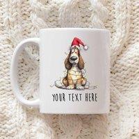 60 SECOND MAKEOVER Personalised Basset Hound Christmas Lights Santa Hat Mug in White
