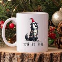 60 SECOND MAKEOVER Personalised Karelian Bear Dog Christmas Lights Santa Hat Mug in White