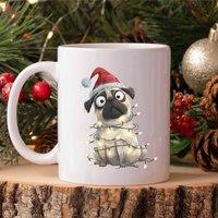 60 SECOND MAKEOVER Pug Christmas Lights Mug in White
