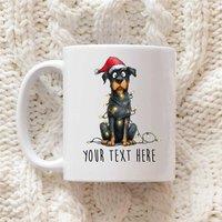 60 SECOND MAKEOVER Personalised Rottweiler Christmas Lights Santa Hat Mug in White