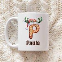 60 SECOND MAKEOVER Personalised Christmas Initial Mug Gingerbread Antler Font in White