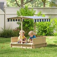 OUTSUNNY Kids Square Wooden Sandpit Children Cabana Sandbox Outdoor Playset in Blue
