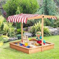 OUTSUNNY Kids Wooden Sandbox Sand Pit Height Adjustable with Canopy Basins in Yellow