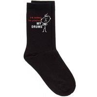 60 SECOND MAKEOVER Men's I'd Rather Be Playing My Drums Black Calf Socks