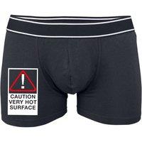 60 SECOND MAKEOVER Men's Mens Black Funny Boxers Caution Very Hot Surface Shorts Boxers | Size: Large