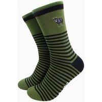 Sock Talk Men's Embroidered Black Sheep Striped Combed Cotton Socks in Green in Khaki | Size: 7-11