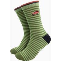 Sock Talk Men's Embroidered Off-Roader Striped Combed Cotton Socks in Green | Size: 7-11
