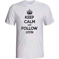 Olympique Lyon Men's Mens Keep Calm & Follow Lyon T-Shirt in White | Size: Large
