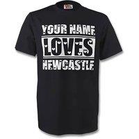Newcastle United FC Men's Mens Your Name Loves Newcastle T-Shirt in Black | Size: Small