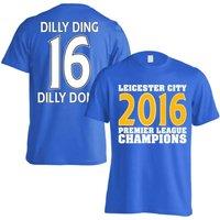 Leicester City FC Men's 2016 Premier League Champions T-Shirt - Dilly Ding 16 in Blue | Size: Small