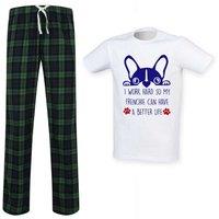 60 SECOND MAKEOVER Men's I Work Hard So My Frenchie Can Have A Better Life Pyjama Set in Green | Size: 2XL