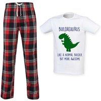 60 SECOND MAKEOVER Men's Builder Dinosaur Tartan Pyjama Set in Red | Size: Medium