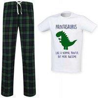 60 SECOND MAKEOVER Men's Paintersaurus Painter Dinosaur Tartan Pyjama Set in Green | Size: XL