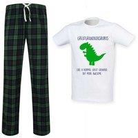 60 SECOND MAKEOVER Men's Greatgrandadsaurus Great Grandad Dinosaur Tartan Pyjama Set in Green | Size: Medium