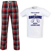 60 SECOND MAKEOVER Men's This Is What An Awesome Boss Looks Like Tartan Pyjama Set in Red | Size: 2XL