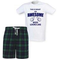 60 SECOND MAKEOVER Men's This Is What An Awesome Boss Looks Like Tartan Pyjama Set in Green | Size: XS