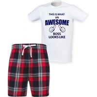 60 SECOND MAKEOVER Men's This Is What An Awesome Boss Looks Like Tartan Pyjama Set in Red | Size: Small