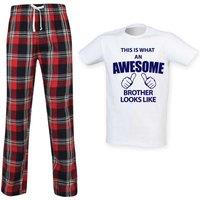 60 SECOND MAKEOVER Men's This Is What An Awesome Brother Looks Like Tartan Pyjama Set in Red | Size: Small