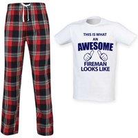 60 SECOND MAKEOVER Men's This Is What An Awesome Fireman Looks Like Tartan Pyjama Set in Red | Size: 2XL