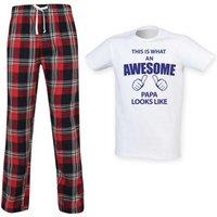 60 SECOND MAKEOVER Men's This Is What An Awesome Papa Looks Like Tartan Pyjama Set in Red | Size: XS