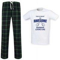 60 SECOND MAKEOVER Men's This Is What An Awesome Barman Looks Like Tartan Pyjama Set in Green | Size: Small