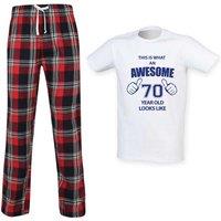 60 SECOND MAKEOVER Men's This Is What An Awesome 70 Year Old Looks Like Tartan Pyjama Set in Red | Size: Medium