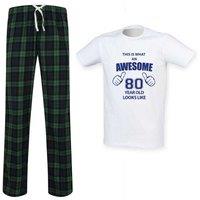 60 SECOND MAKEOVER Men's This Is What An Awesome 80 Year Old Looks Like Tartan Pyjama Set in Green | Size: Medium