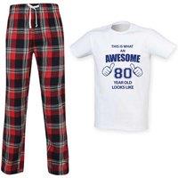 60 SECOND MAKEOVER Men's This Is What An Awesome 80 Year Old Looks Like Tartan Pyjama Set in Red | Size: Small